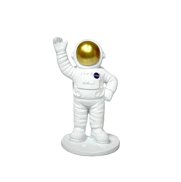 Astronaut figurine with a gold helmet on a transparent background