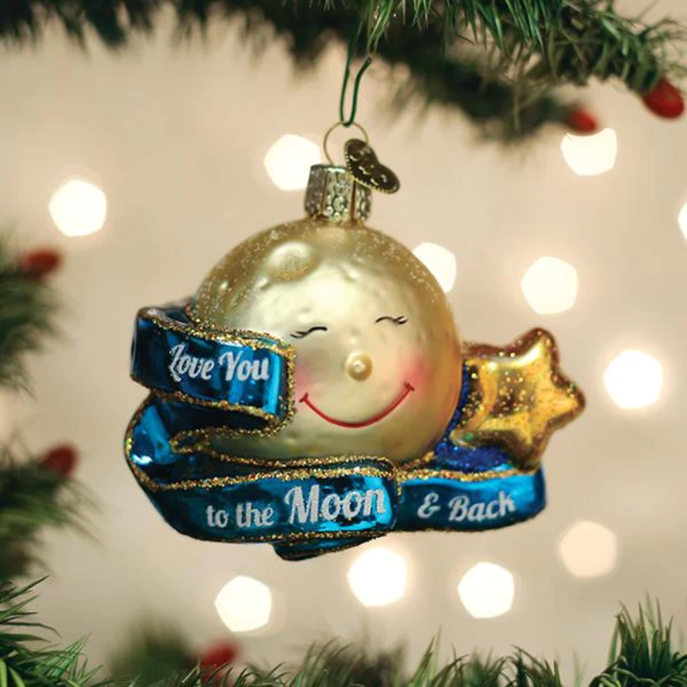 Love You to the Moon Glass Ornament