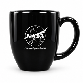 Black JSC ceramic mug with white NASA insignia and Johnson Space Center lettering