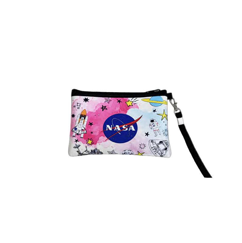 Small pouch with NASA logo and space-themed design on a transparent background