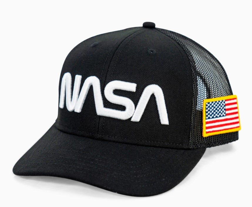 NASA Worm Black Trucker Cap