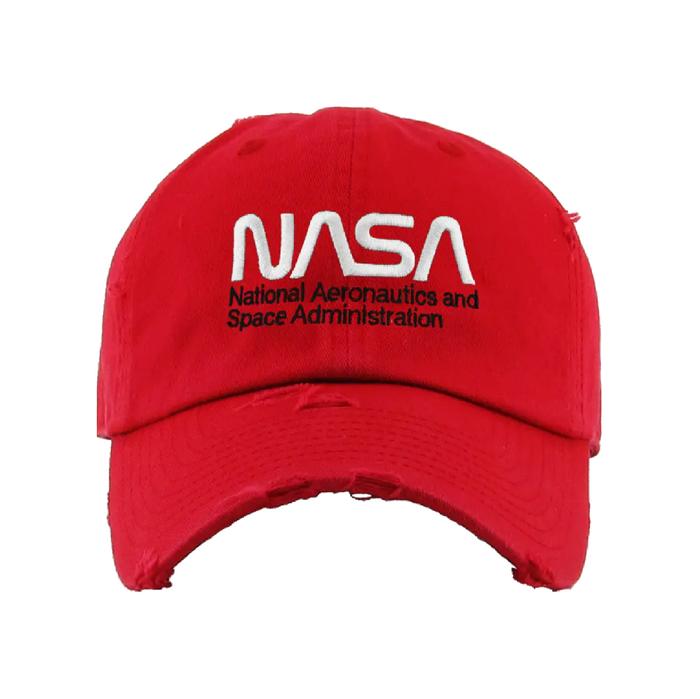 NASA Worm Logo Vintage Distressed Baseball Cap - Men's Adjustable Strapback Hat