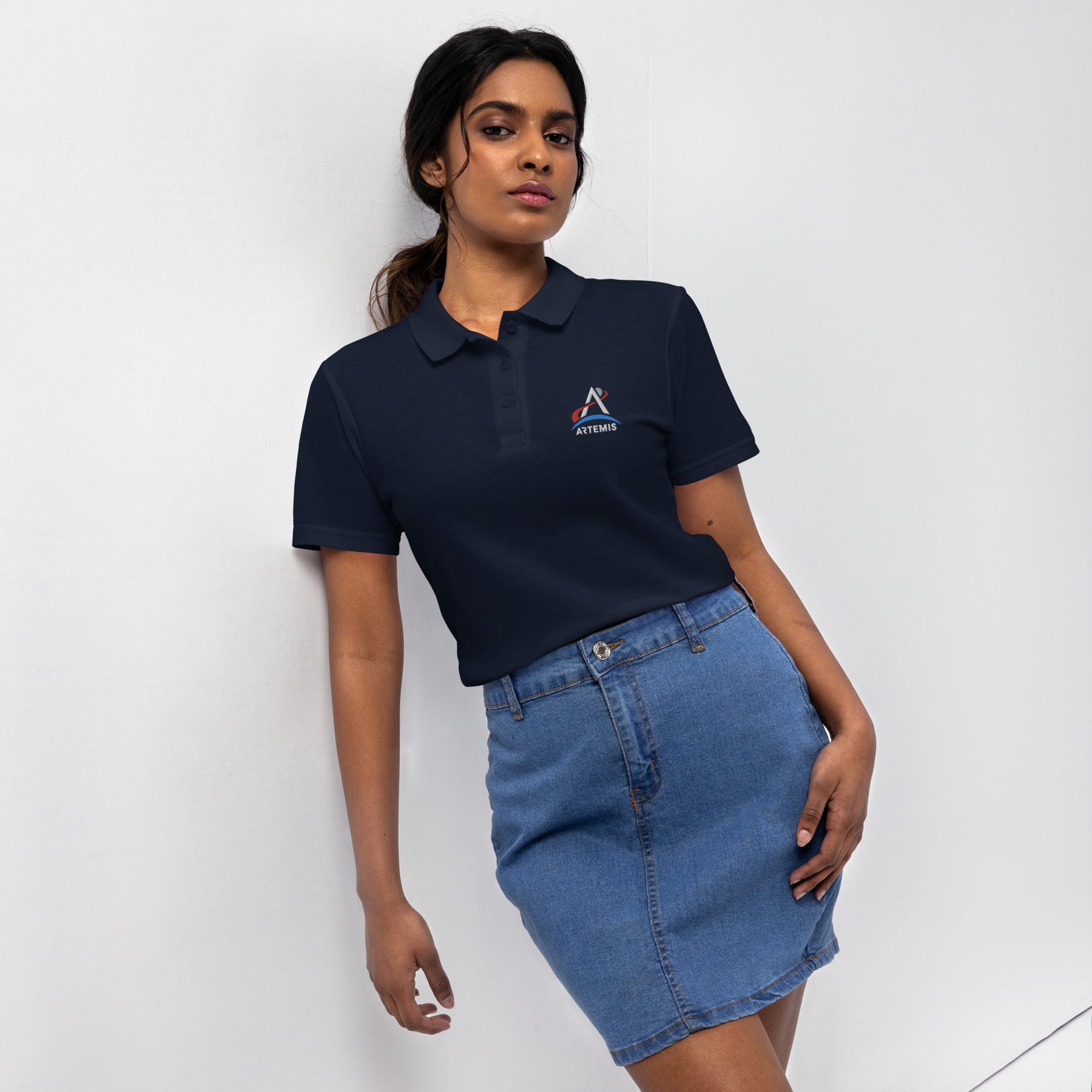 Navy blue polo shirt women clearance